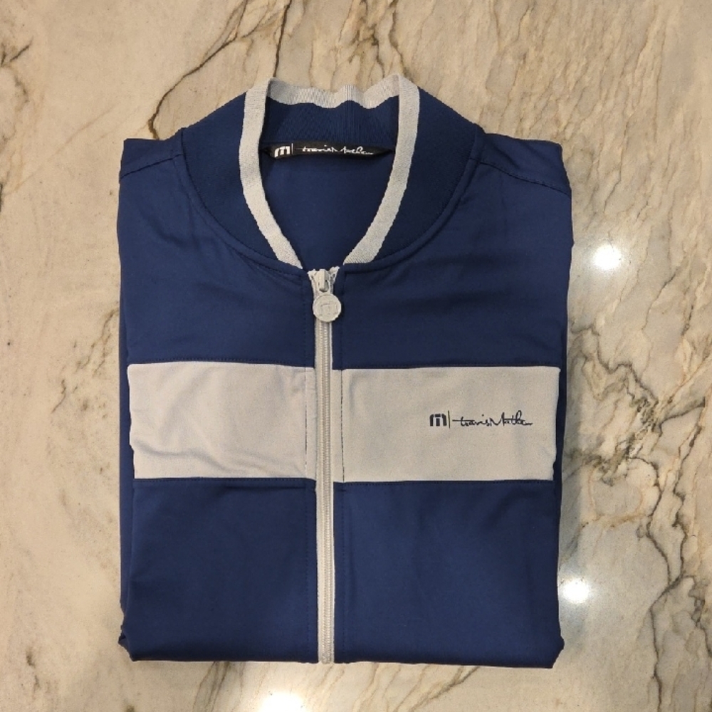 Travis Mathew Navy and White Bomber Jacket